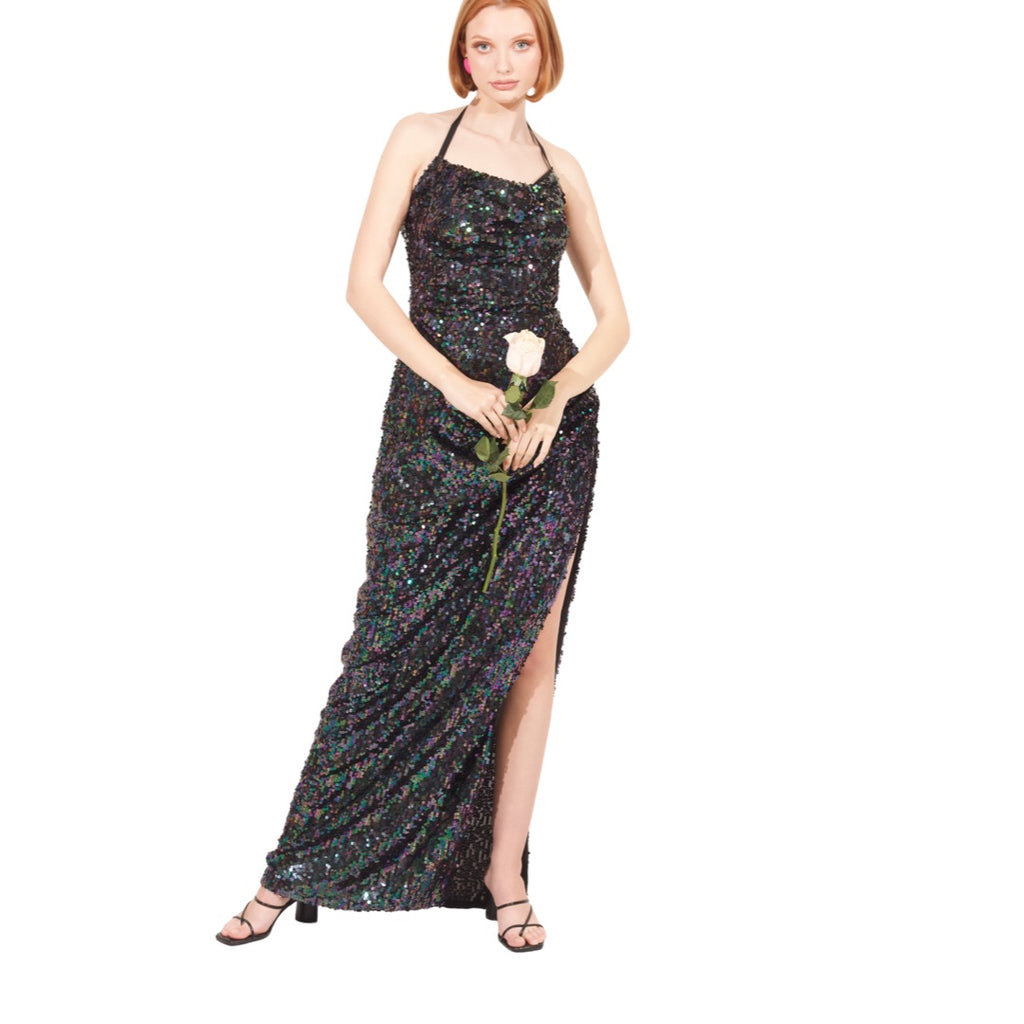 Sloane Iridescent Sequin Halter Dress | Spring Summer 22" | DeCarmenAfrik